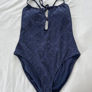 Aerie Eyelet Criss Cross Back One Piece Swimsuit | Size: XL | Color: Navy Blue